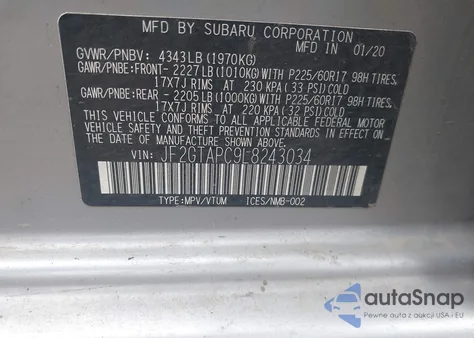 2020 Subaru Crosstrek Premium z USA, uszkodzony, nr VIN JF2GTAPC9L8243034